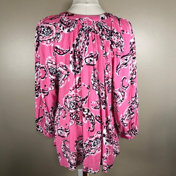 NWT Crown & Ivy Pink Paisly 3/4 Sleeve Peasant Blouse Size M - Picture 2 of 11